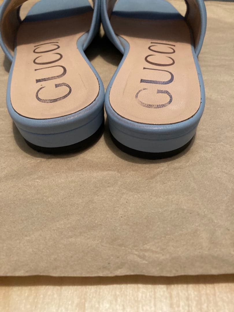 GUCCI ブルーGGロゴ スライドサンダル　グッチ　裏張り済み