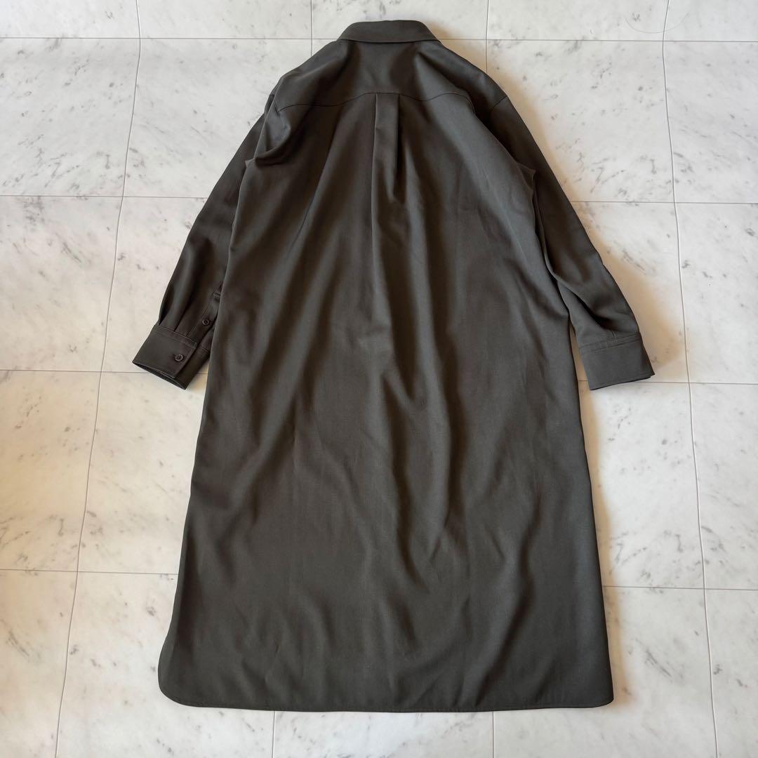 23区　シャツワンピース　ウール100 カーキ　ウエストリボン