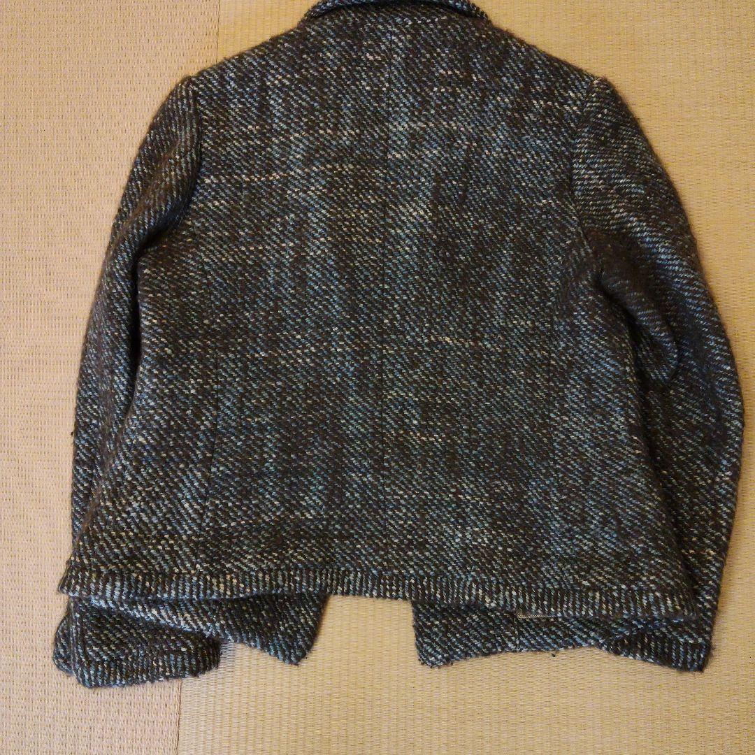 青と茶色のツイード テーラードジャケット