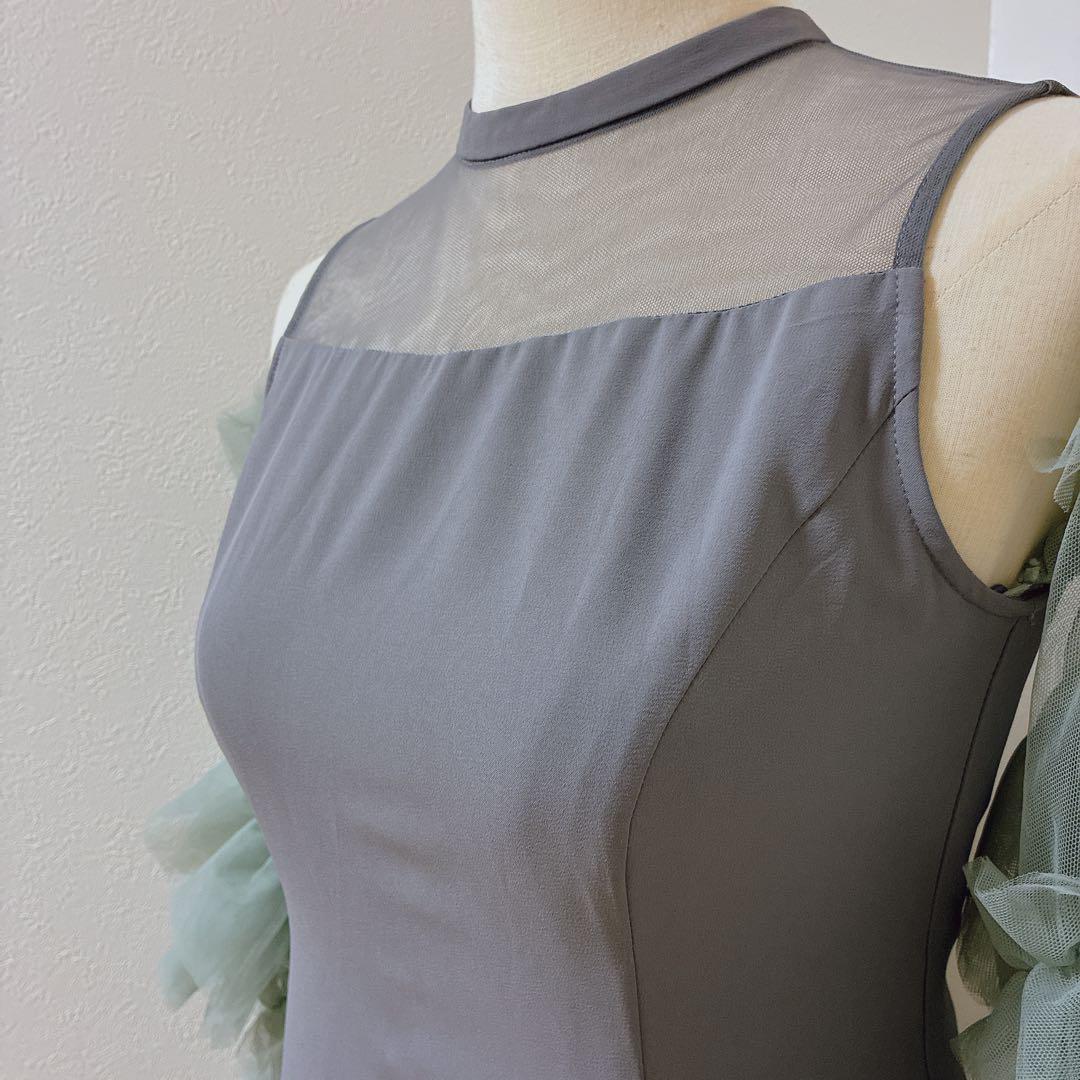 アンドレスド　グレー×グリーン　detached sleeve dress