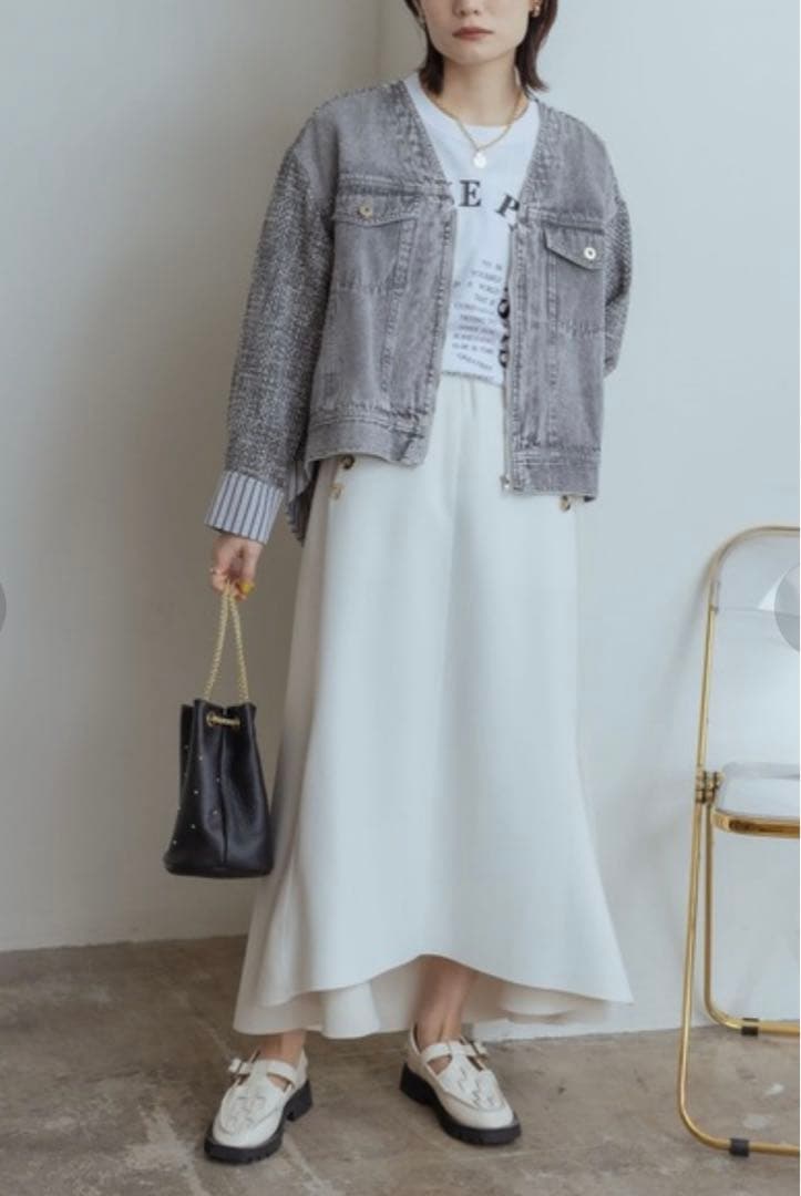 Eimee Law エイミーロウ　ツイード＆デニム　ジップジャケット　異素材切替