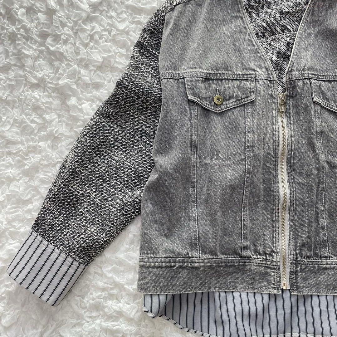 Eimee Law エイミーロウ　ツイード＆デニム　ジップジャケット　異素材切替