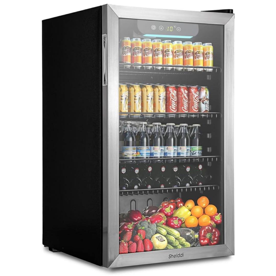 【大特価】冷蔵庫 93L コンプレッサー式 透明ガラスドア ステンレス製フレーム