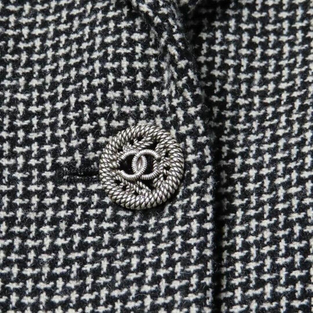 新品同様シャネルツイードロングジャケットコートブラックグレーウールCHANEL