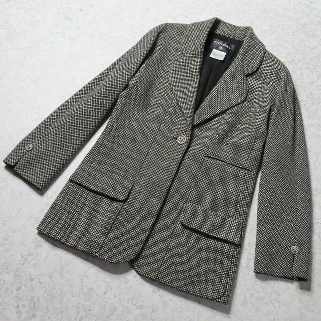 新品同様シャネルツイードロングジャケットコートブラックグレーウールCHANEL