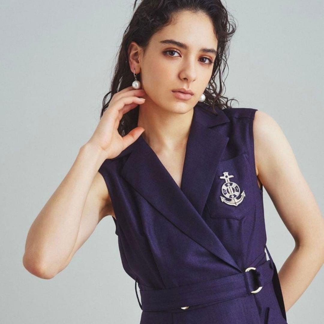 美品✨グレースクラス マリンジレドレス ノースリーブワンピース ロング 金ボタン