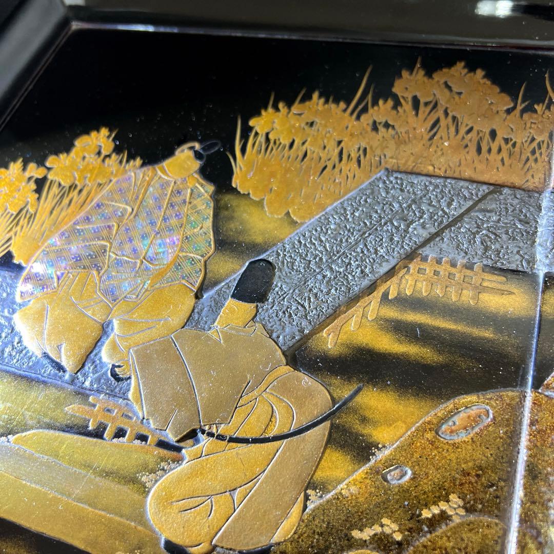 専用　時代盛蒔絵　八橋図盆　木箱付　幅25.8㎝　東Y7-1229☆2Fトヒルト