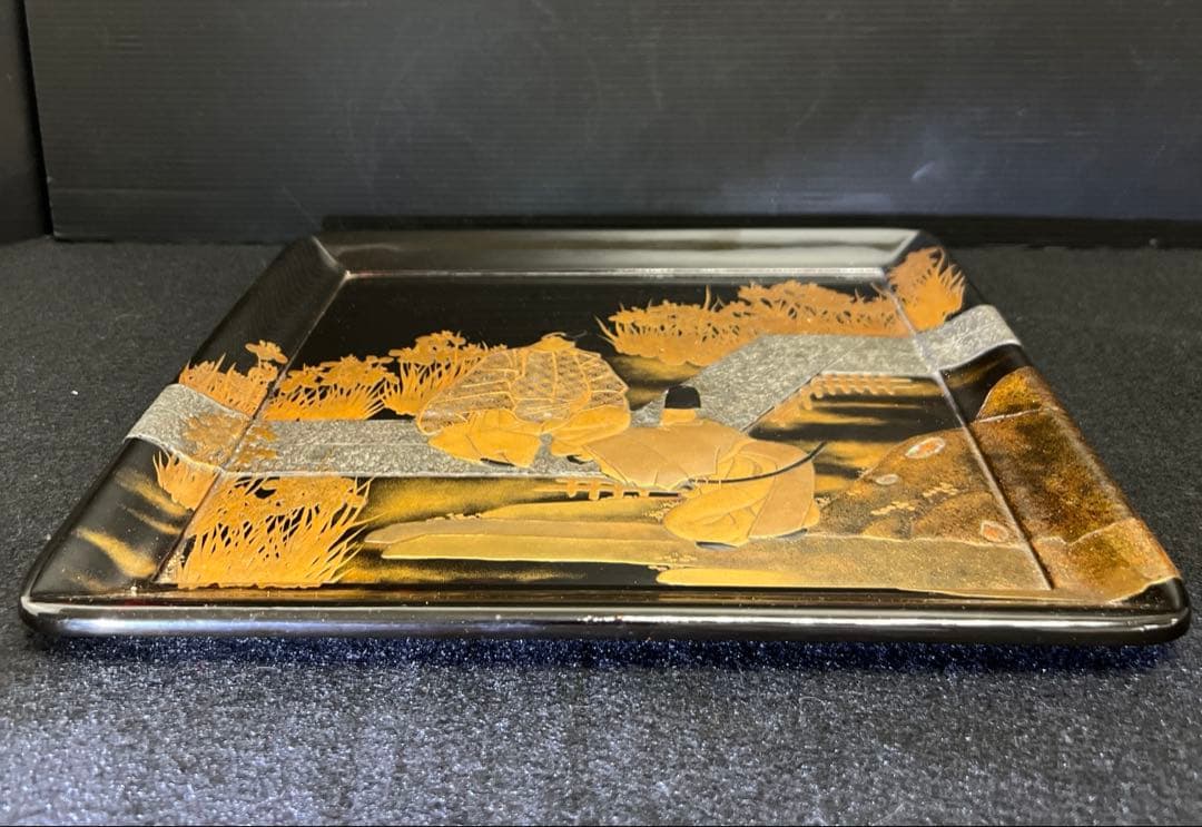 専用　時代盛蒔絵　八橋図盆　木箱付　幅25.8㎝　東Y7-1229☆2Fトヒルト