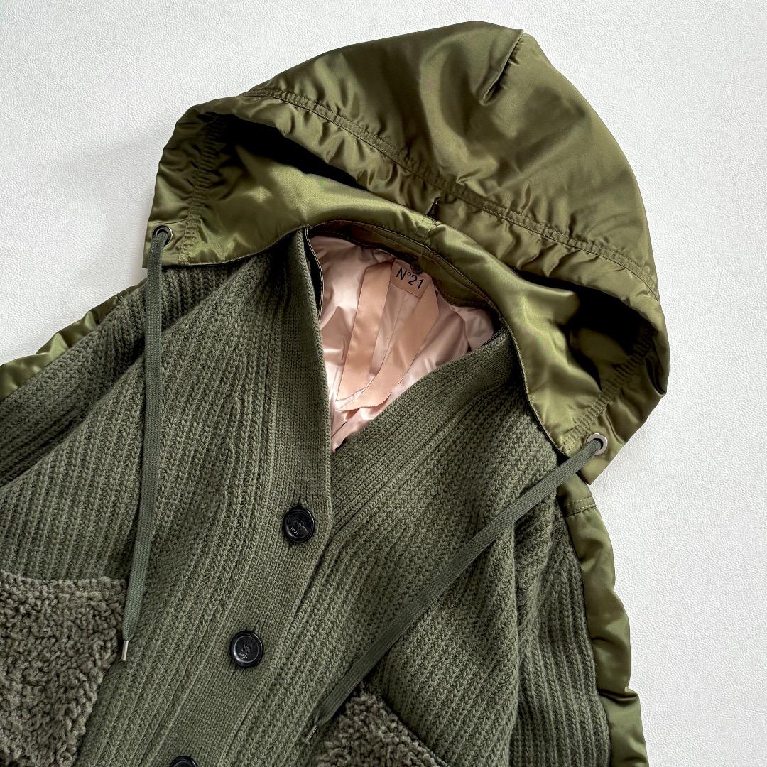 美品♪ヌメロヴェントゥーノ◆ニットドッキングボンバージャケット　ブルゾン　フード