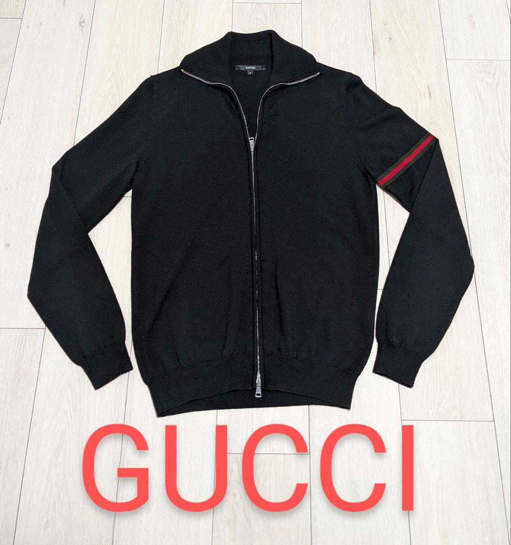 GUCCI　グッチ　ジップアップ　ニット　シェリーライン　L　黒　メンズ　美品
