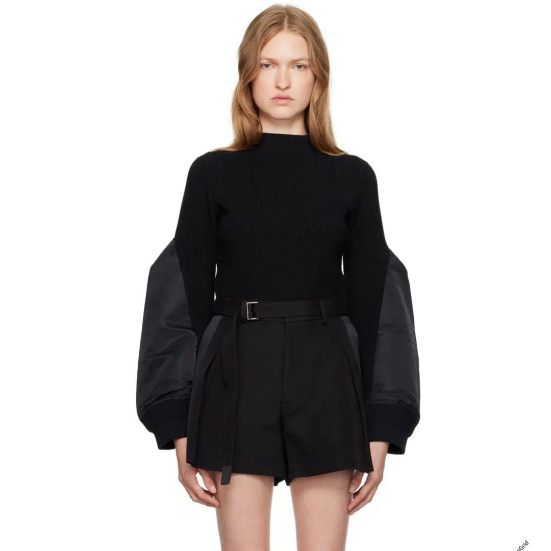 美品 sacai サカイ シルク ベルテッド ショートパンツ 黒