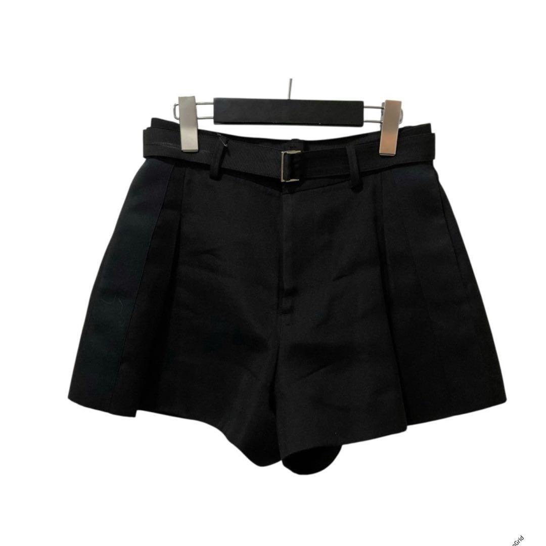美品 sacai サカイ シルク ベルテッド ショートパンツ 黒