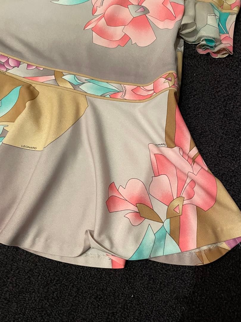 【レオナール LEONARD】ミモレ丈 ワンピース 長袖 花柄 ジャージーx絹