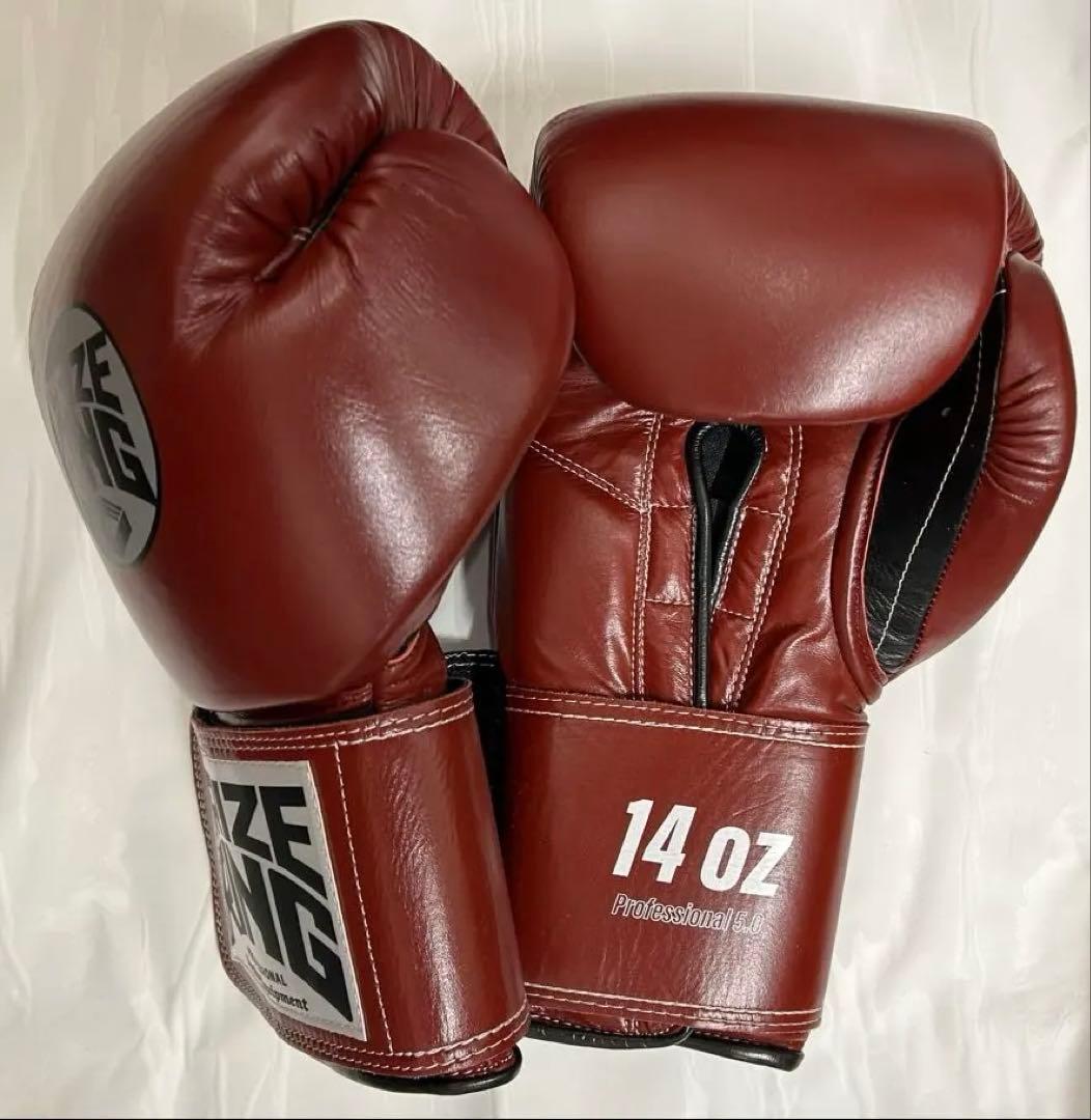 プライズリング　ボクシンググローブ　本革製　ワインレッド14オンス