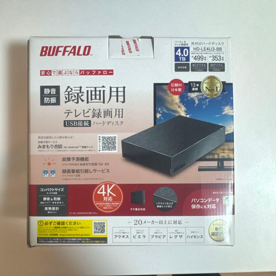BUFFALO 4TB 外付けハードディスク HD-LE4U3-BB
