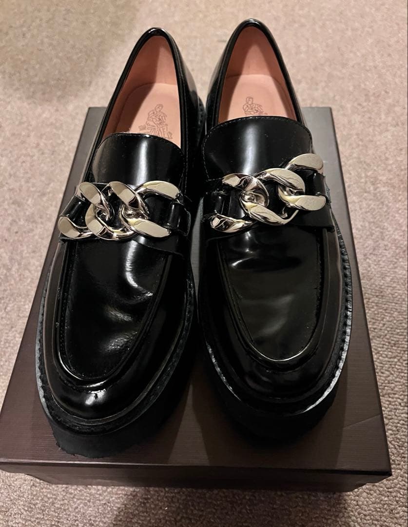 ARTESANOSレザー厚底チェーンローファー　黒　38（24cm）