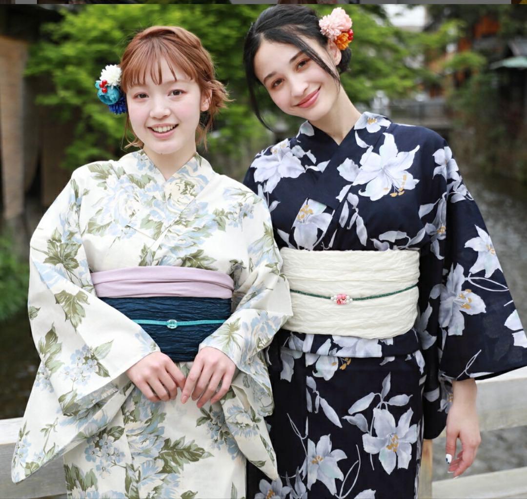 浴衣　紺色　白　兵児帯　帯セット　ディータ