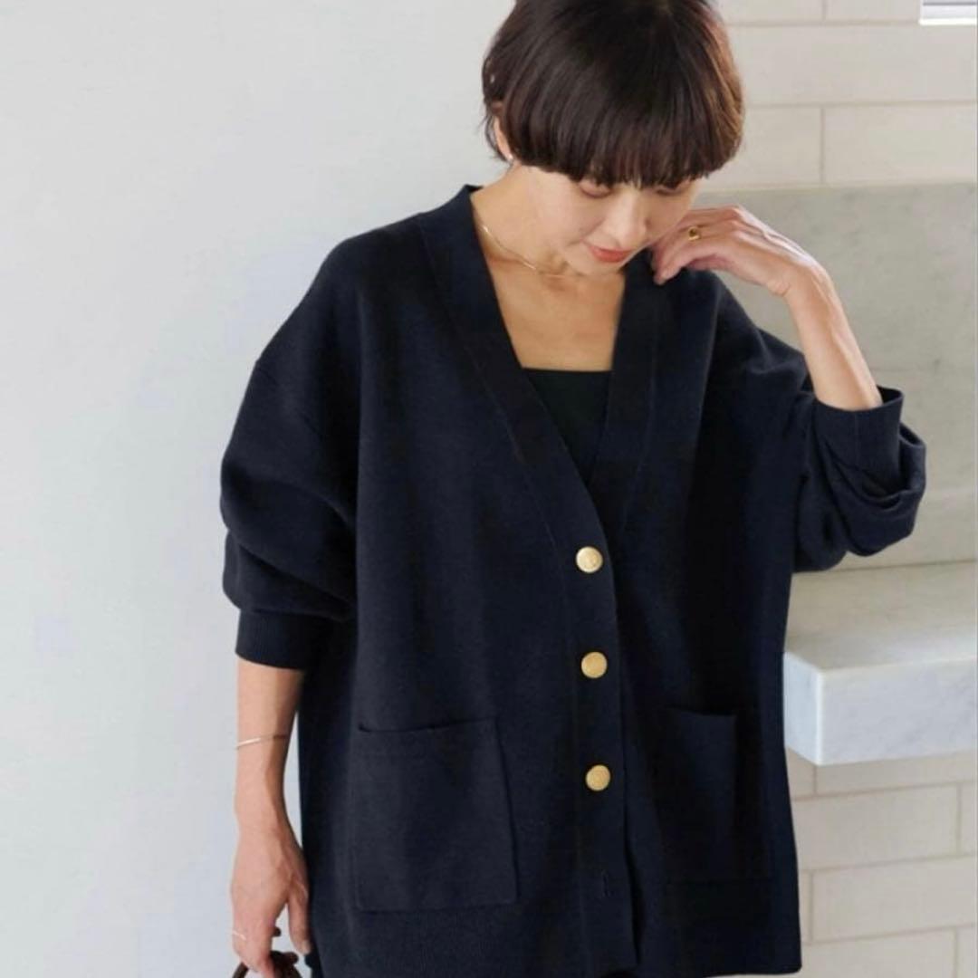 人気ジャーナルスタンダードレリュームコットンカシミヤミックスダブルニットVネック