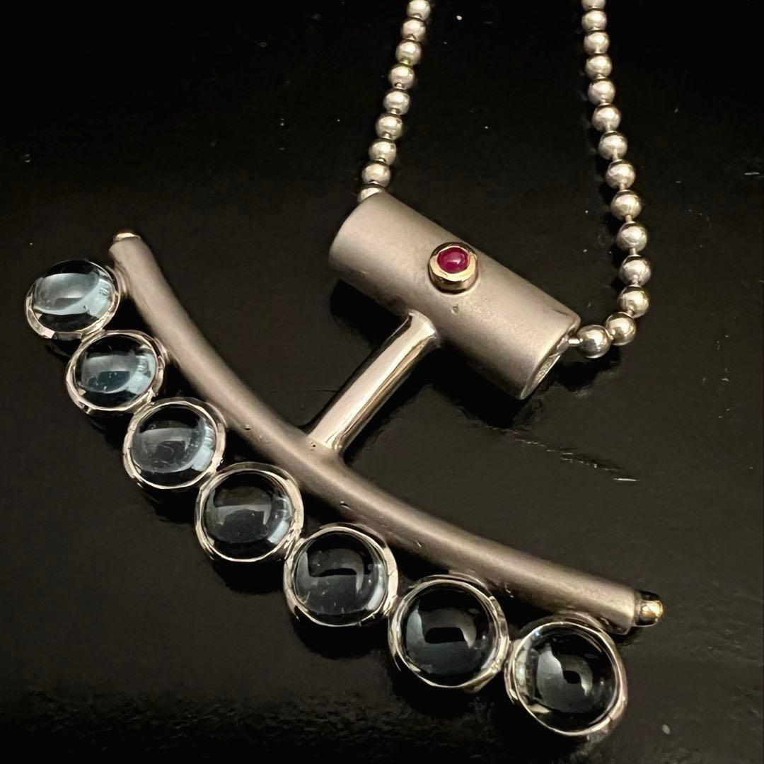 シルバー925 k18 ヴィンテージ ネックレス　ルビー　イタリア