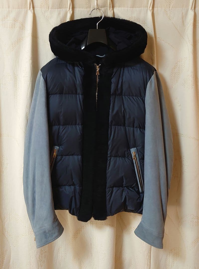 エンメティ GART 48 紺 ダウン ムートン スエード ジャケット