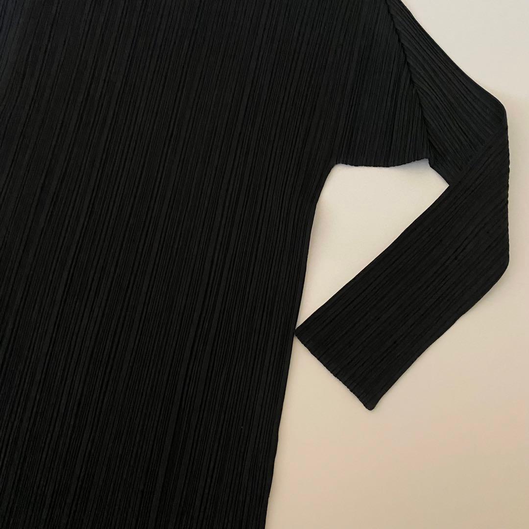 美品 ISSEY MIYAKE ハイネック カットソー M ブラック プリーツ