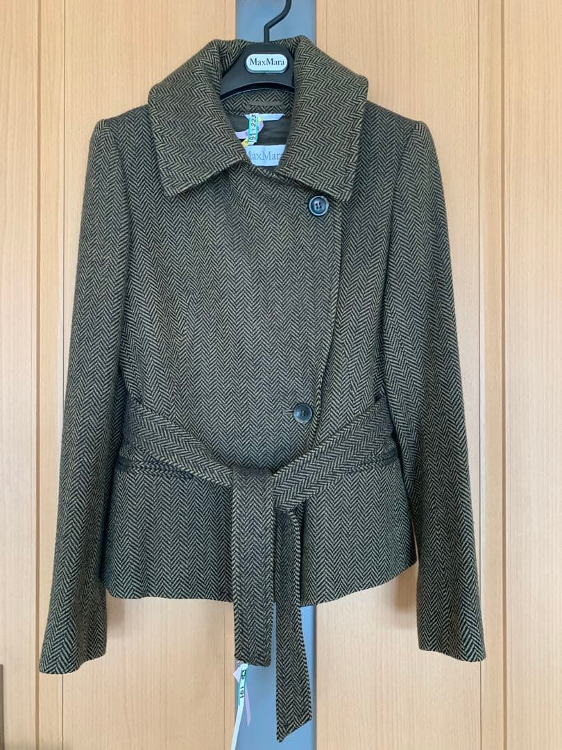 マックスマーラMAXMARAツイード ショートコートジャケット白タグ40カシミヤ