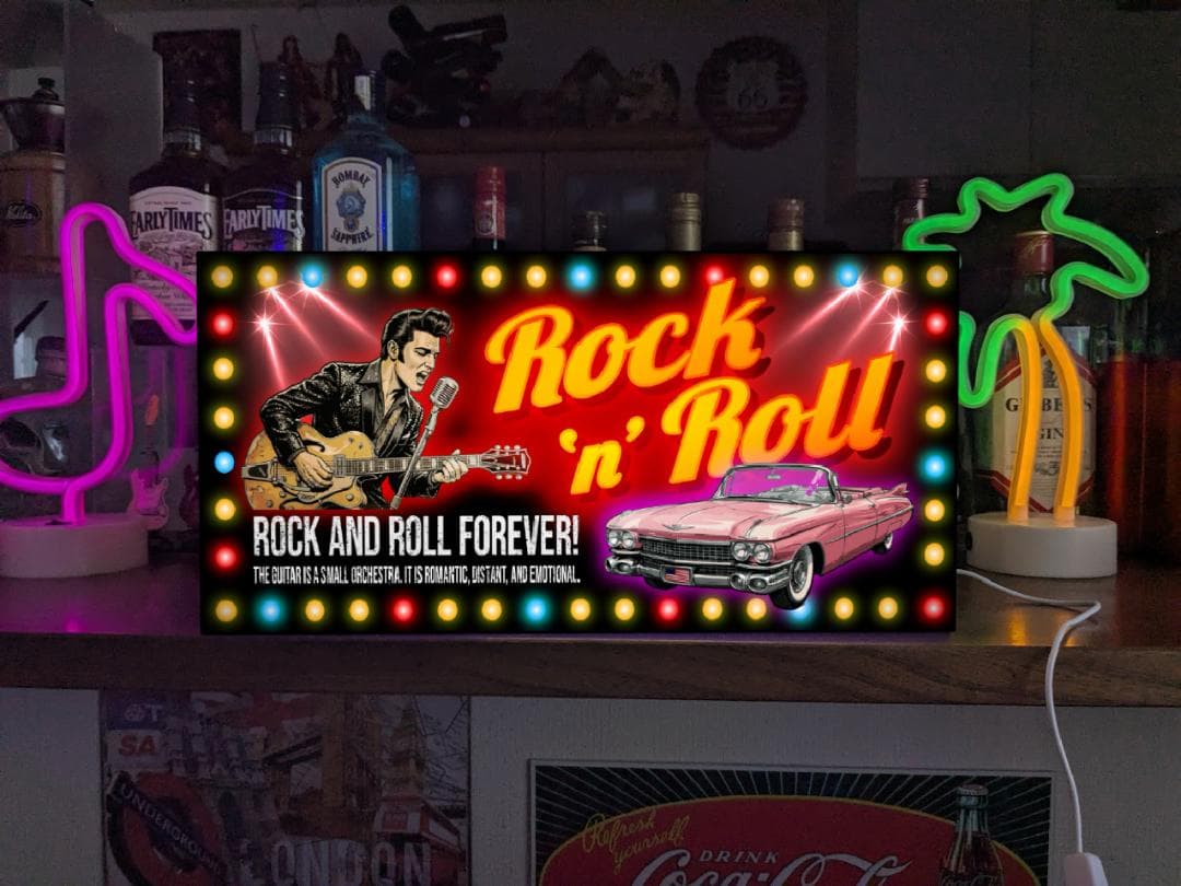 【Lサイズ】ロックンロール ロカビリー アメ車 看板 置物 雑貨 ライトBOX