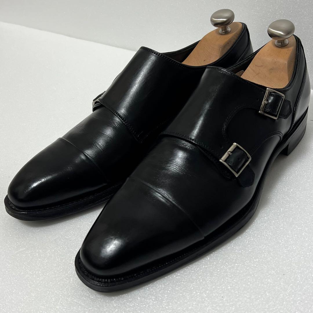 極美品✨️シェットランドフォックス 革靴 ダブルモンク ストラップ 黒 ストレート