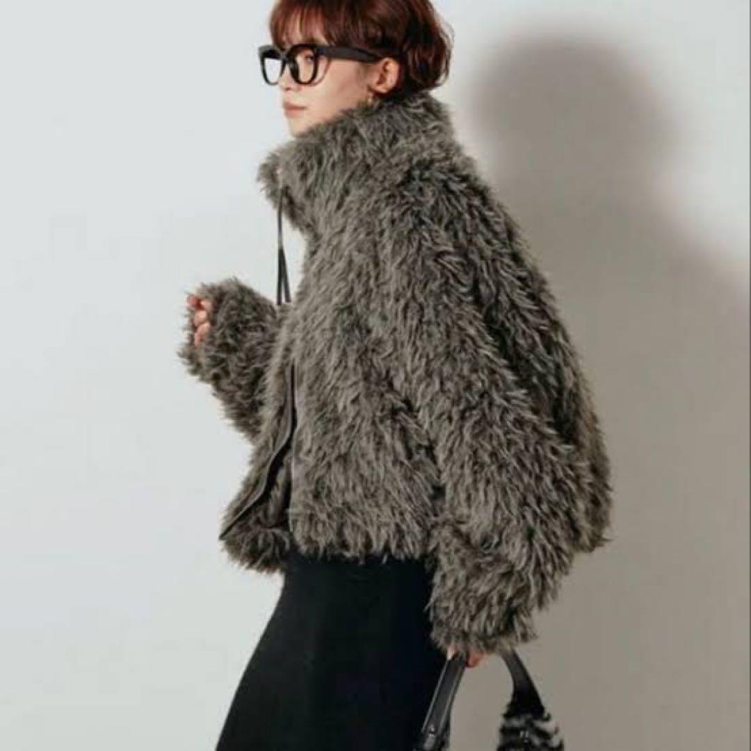 新品エシカESICAミックスシープファースタンドブルゾン アウター チャコール