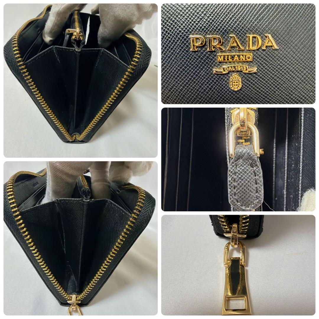 【極美品】PRADA 長財布 ラウンドファスナー サフィアーノレザー ブラック