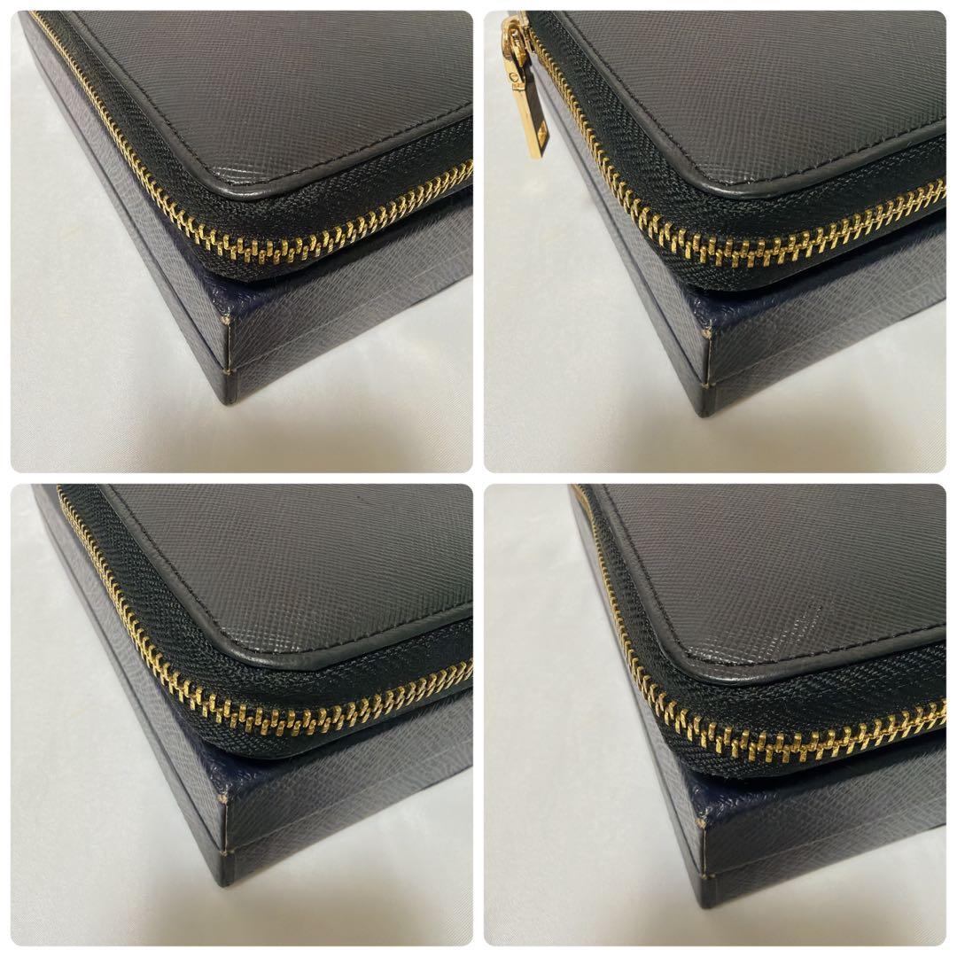 【極美品】PRADA 長財布 ラウンドファスナー サフィアーノレザー ブラック