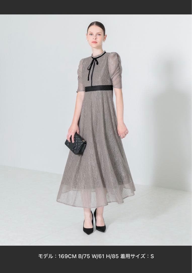 【leja】ウエストマークパフスリーブ総レースロングワンピース