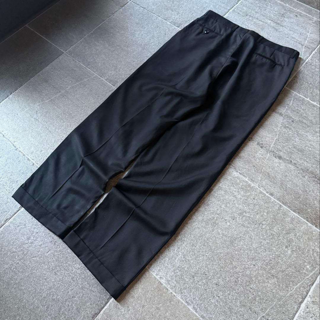 90s \"ウールギャバ\" 2タック ワイドスラックス \"ブラック\" W34