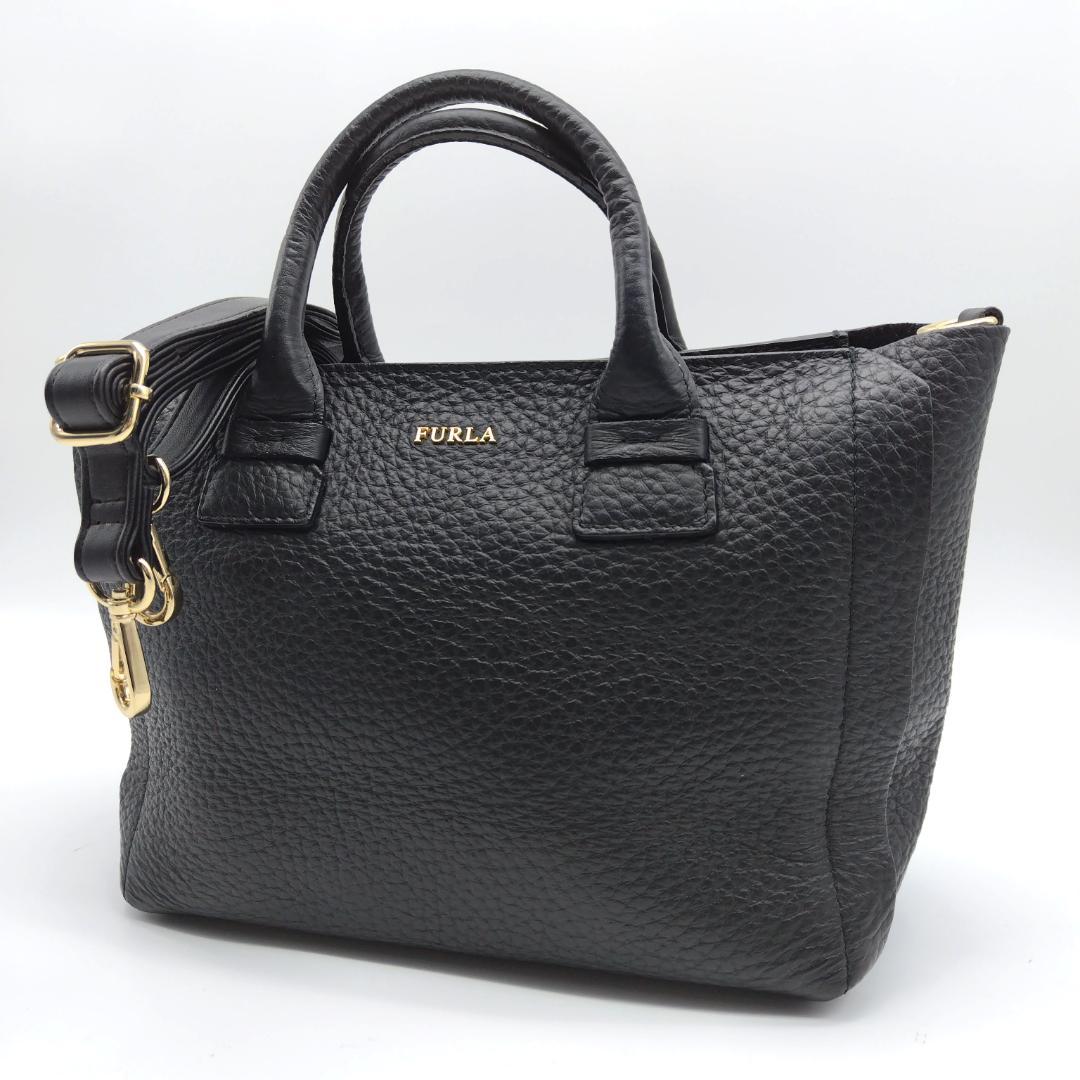 美品✨フルラ カプリッチョ S 2way ハンドバッグ ブラック レザー シボ革