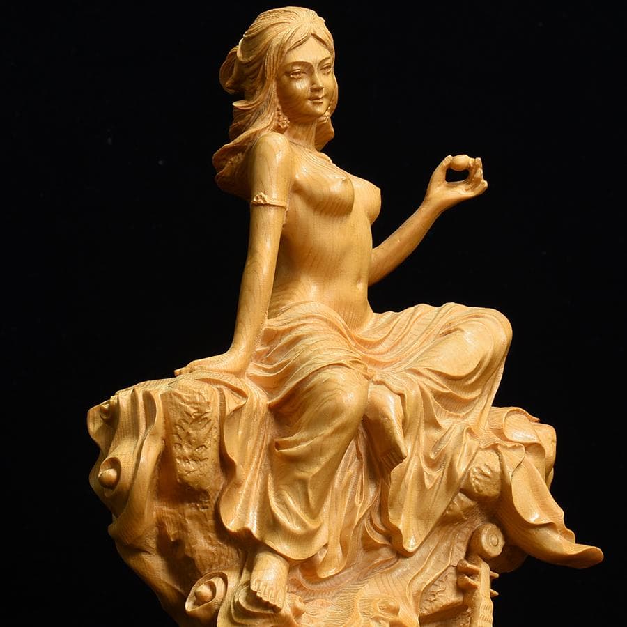 裸弁財天像　美女像　桧彫刻　高さ23cm