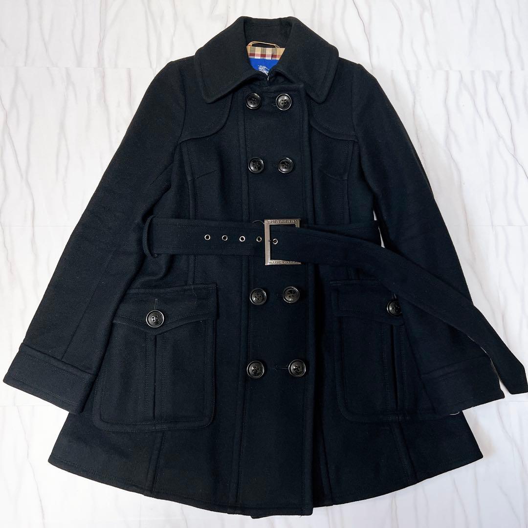 バーバリーブルーレーベル コート ダブル アンゴラ ベルト ノバチェック 38
