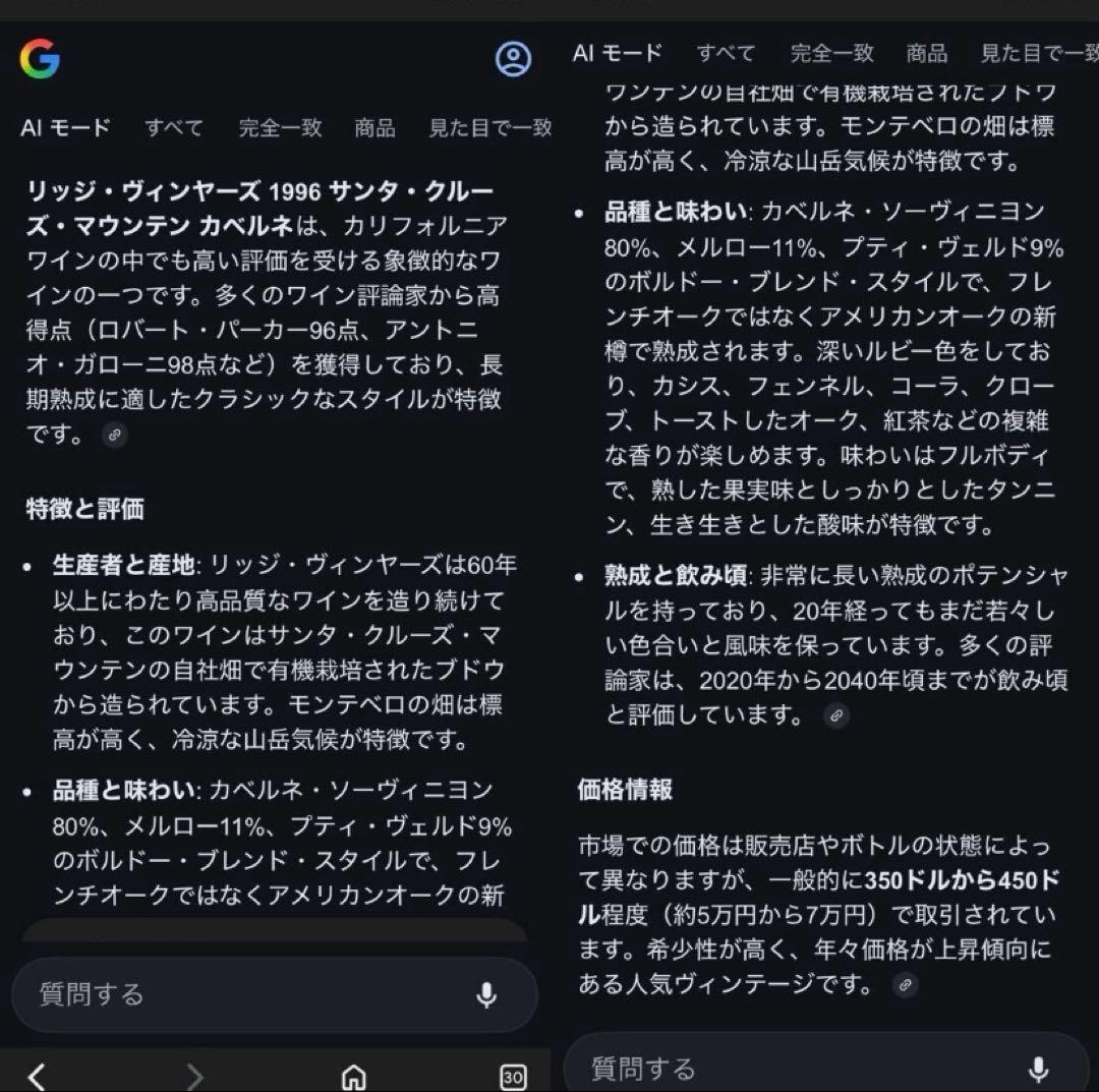 リッジ 1996 サンタクルーズ マウンテンズ カベルネ ヴィンテージワイン 赤