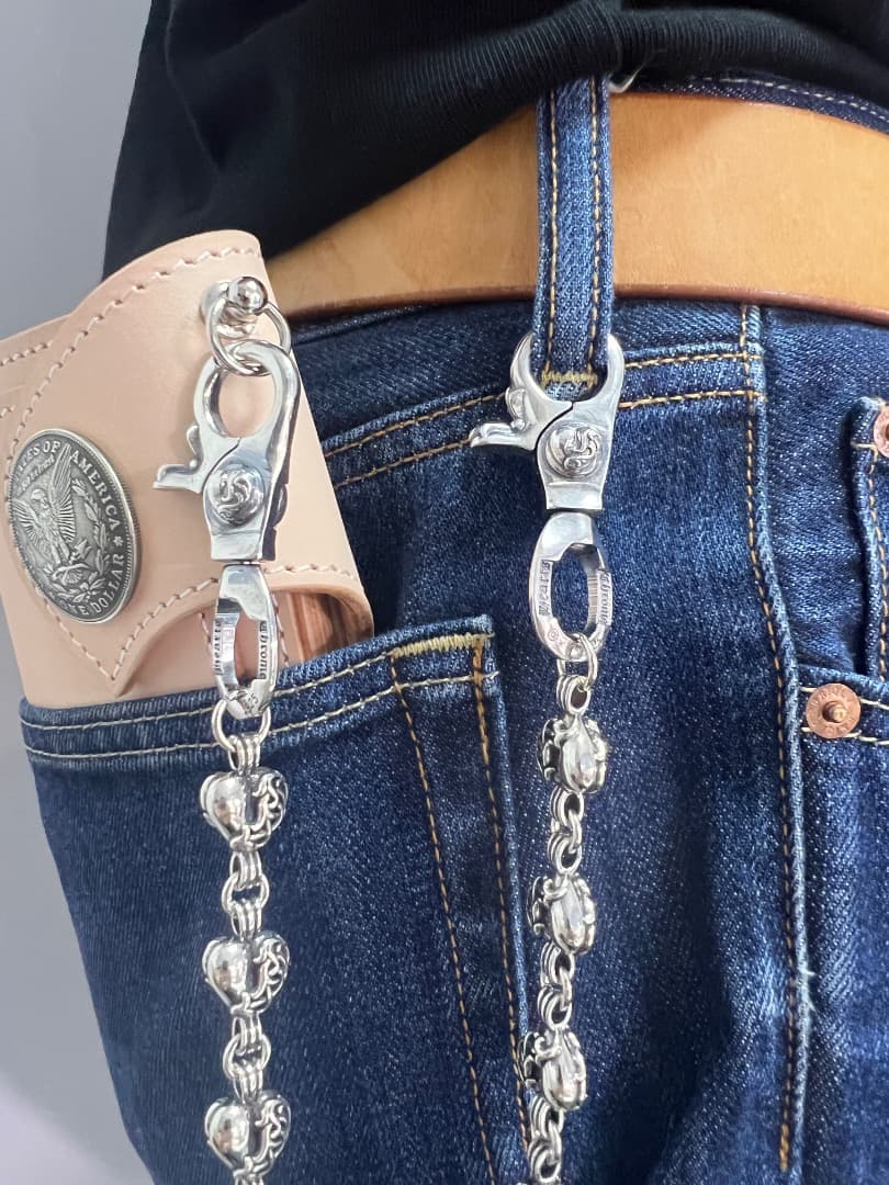 バイカー必須　ウォレット用ハート型　シルバーチェーン　TYPE3　QBKB001