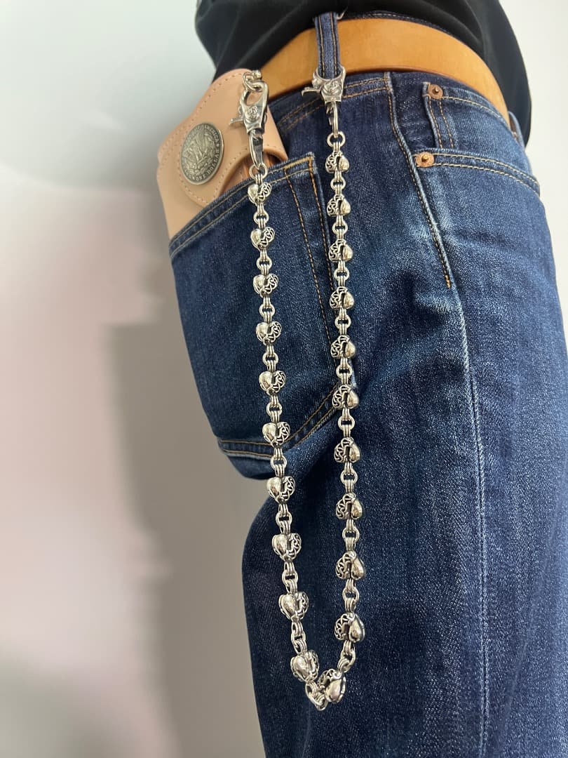 バイカー必須　ウォレット用ハート型　シルバーチェーン　TYPE3　QBKB001