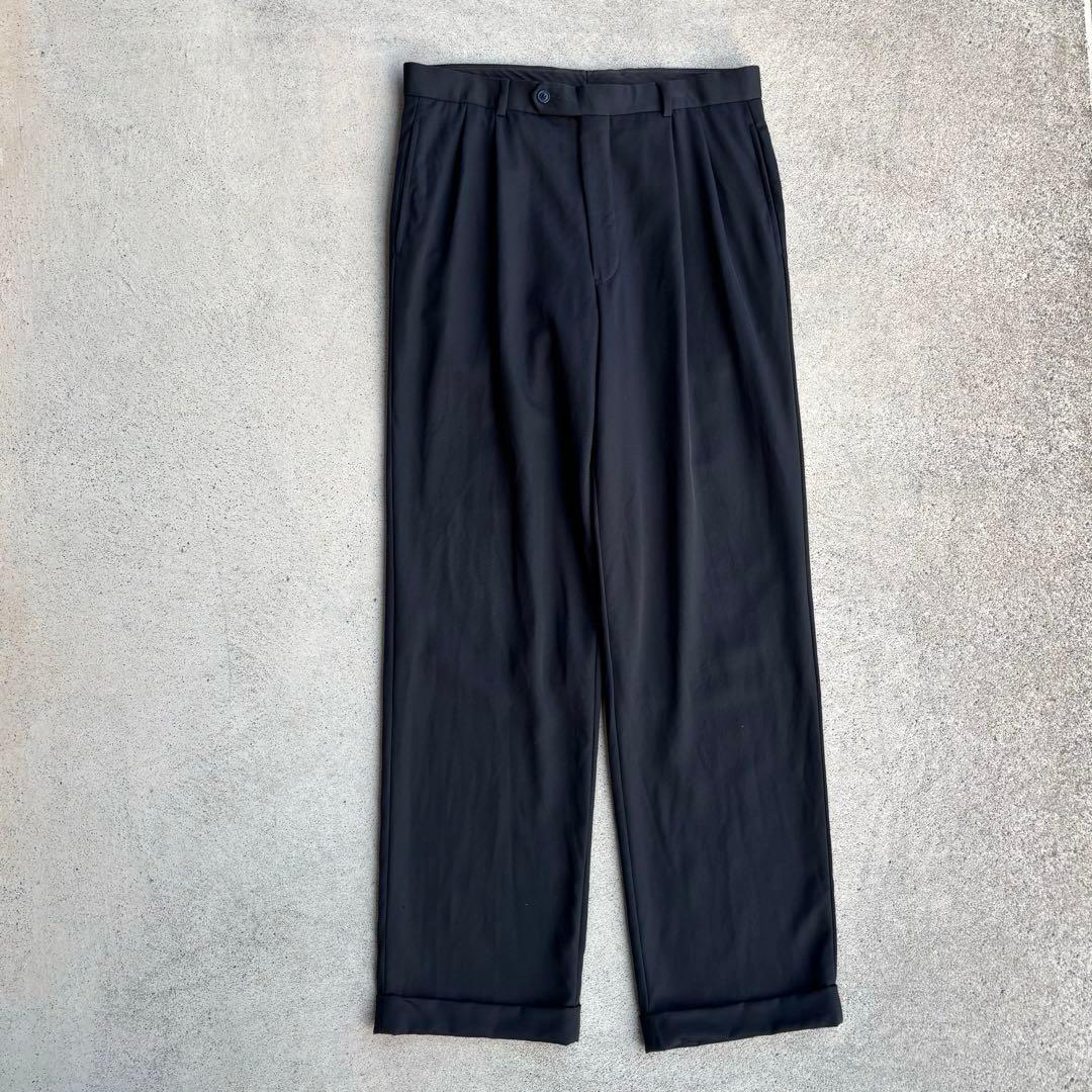 90s カナダ製 ブルックスブラザーズ 古着 ワイドウールスラックス ネイビー