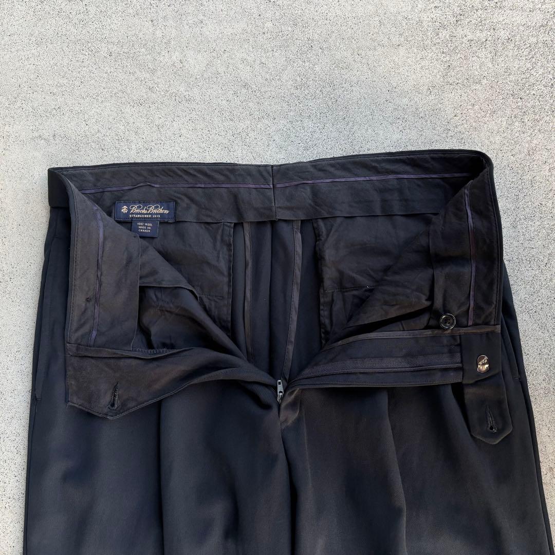90s カナダ製 ブルックスブラザーズ 古着 ワイドウールスラックス ネイビー