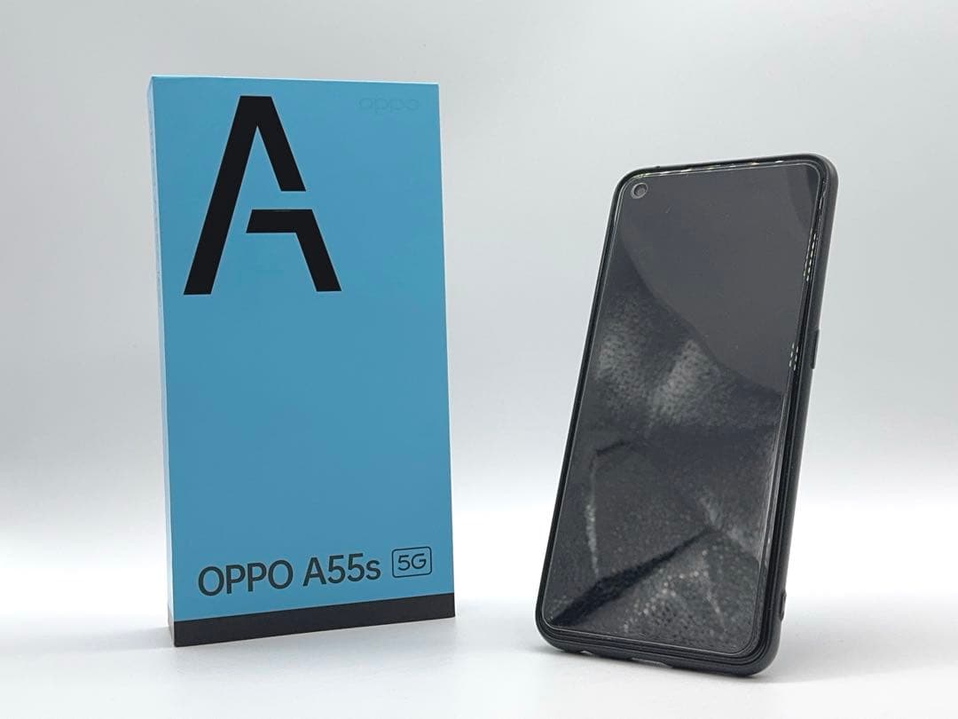 【美品】OPPO A55s 5G ブラック 64GB ケースとガラスフィルム付き