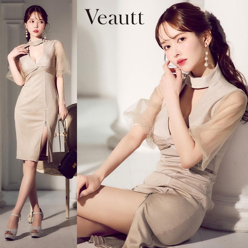 Veautt ヴュート チョーカーデザイン バストカット ミディアムドレス