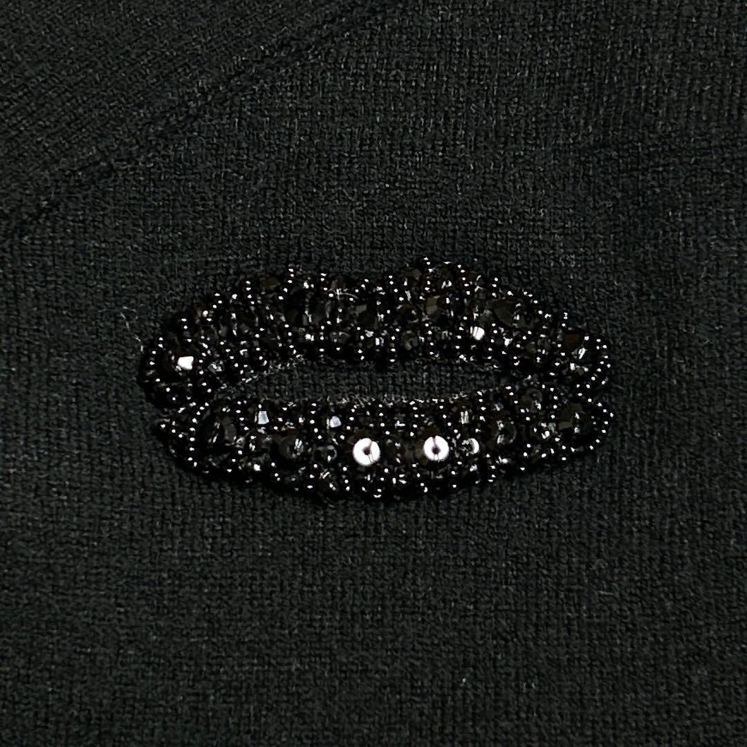 美品/N˚21　ビジューリップモチーフカーディガン　羽織り　ウール　ブラック