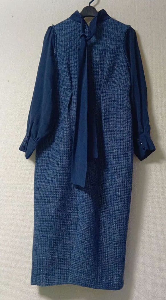 ルイルエブティック　ミックスツイードコンビ・ロングナローワンピース　L