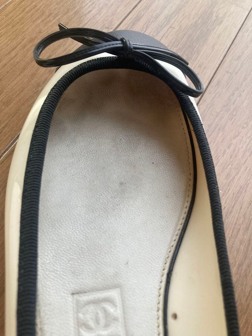 CHANEL バレエシューズ ホワイト/ブラック　塩化ビニール