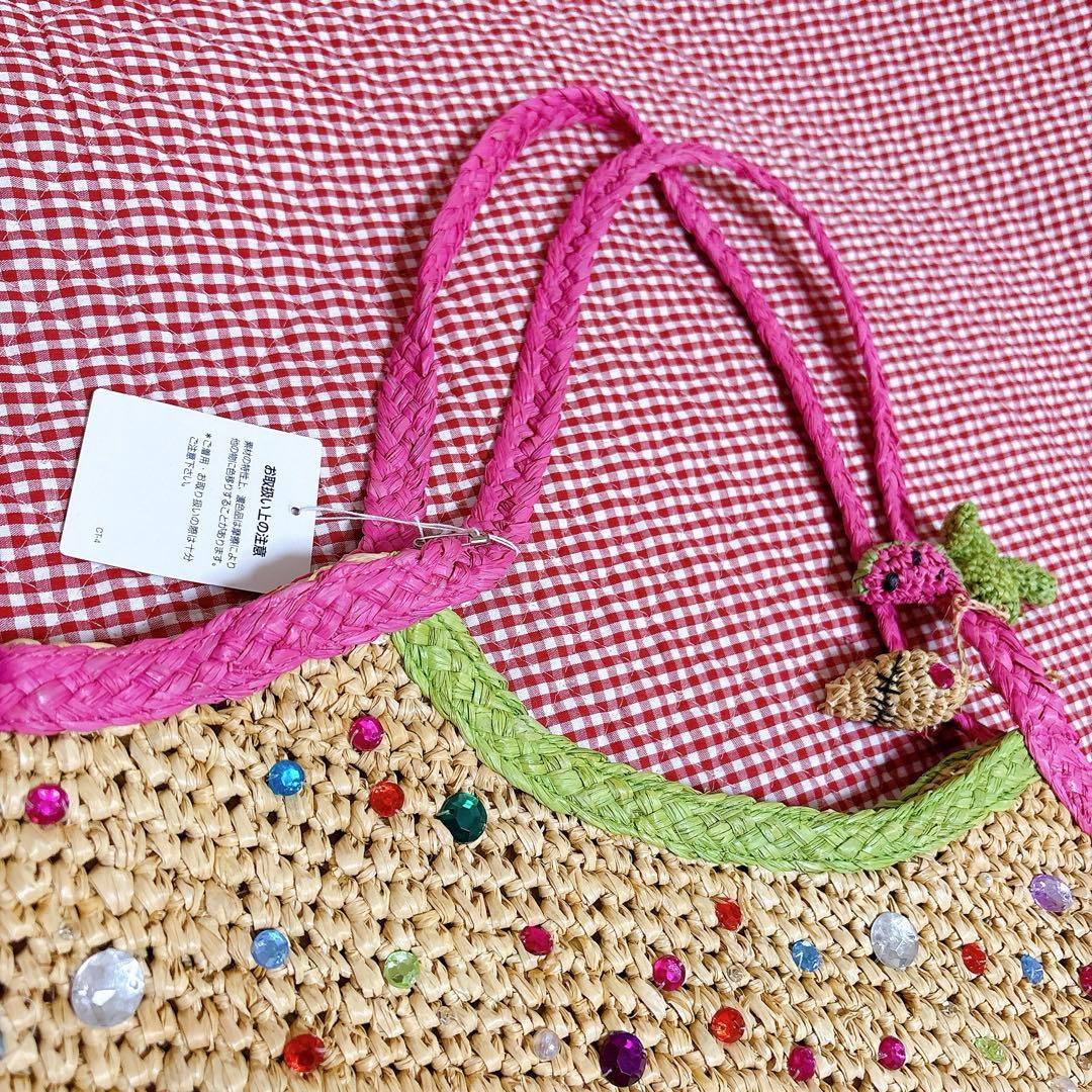 【新品未使用】ツモリチサト＊籠バッグ＊スイカ＊カラフル＊ビーズパール＊カゴバッグ