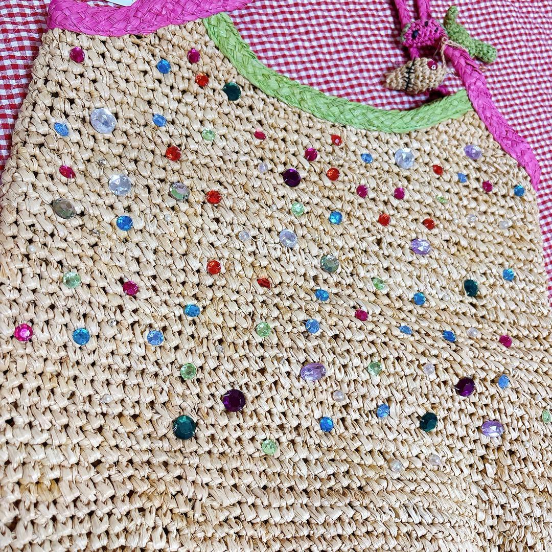 【新品未使用】ツモリチサト＊籠バッグ＊スイカ＊カラフル＊ビーズパール＊カゴバッグ