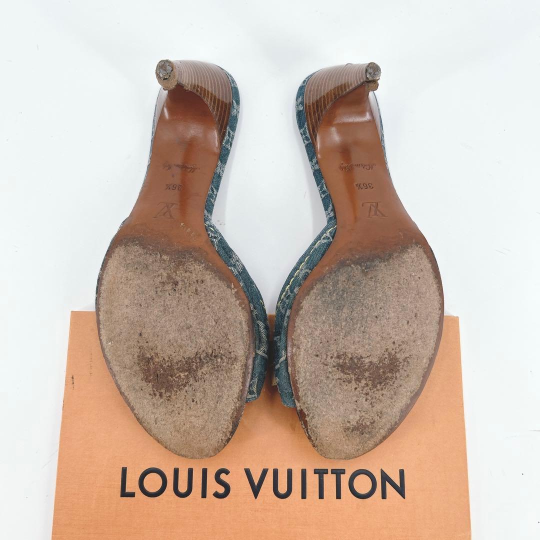 【鑑定済】ルイヴィトン モノグラム デニム サンダル ミュール 23.5cm