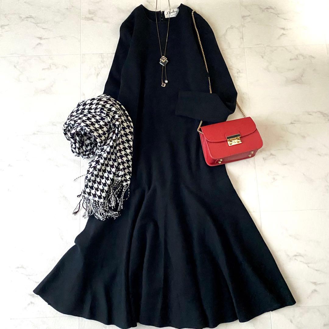 美品.定価4.4万☆レリタージュマルティニーク パールボタン フレアワンピース